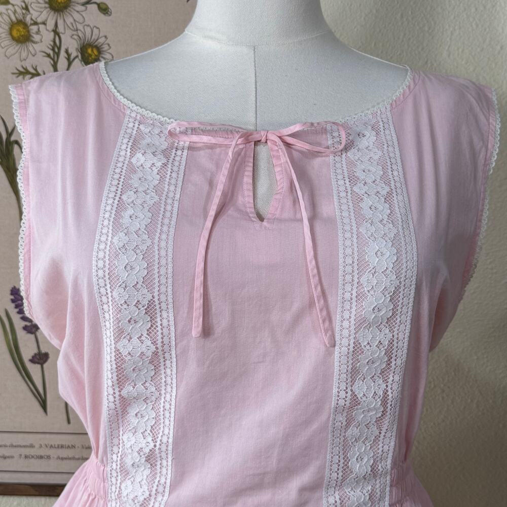 90s Y2k Lace Keyhole Tie Top Coquette Cottage Femme Romantic Dolly Dollette XL - Picture 3 of 9